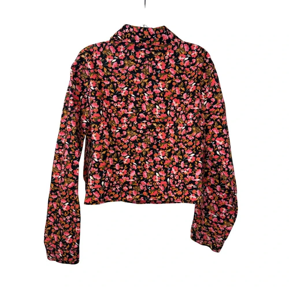 Social Standard Sanctuary Girls Floral Denim Jacket Pink Orng Blck L 10-12 0386